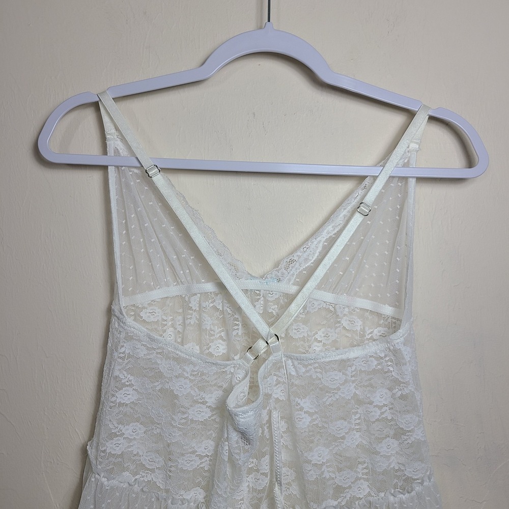Gilligan & O'Malley‎ White Lace Babydoll Set L w/ Thong Lingerie Bridal Coquette - Picture 5 of 8